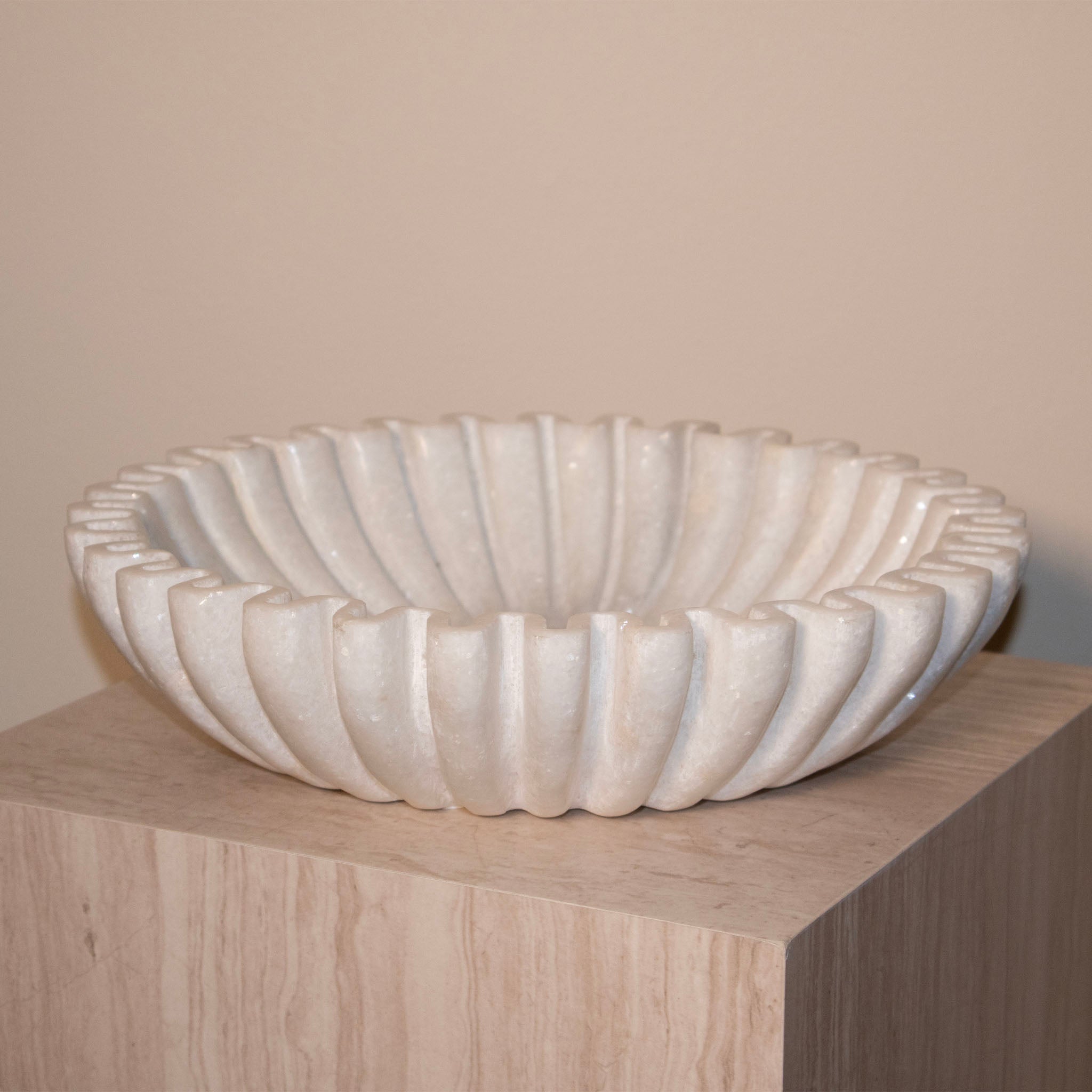 White Marble Fluted Bowl