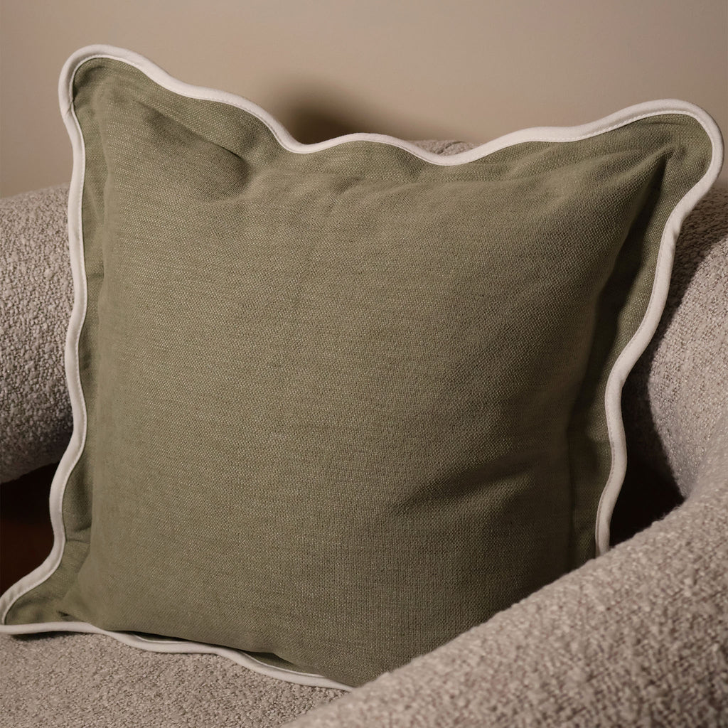 Sage Green Scalloped Edge Square Cushion